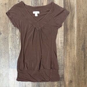 Bozzolo Chocolate Brown V-Neck Short Sleeve Top
